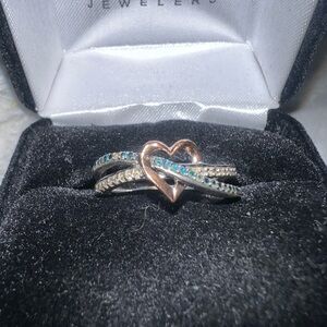 Elegant Heart Ring with Rose Gold and Silver Accents
